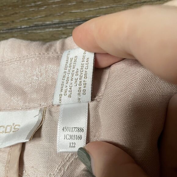 Chico's Linen Pearlized Embroidered Pink Blush Full Button Jacket Size 1 - Picture 10 of 11